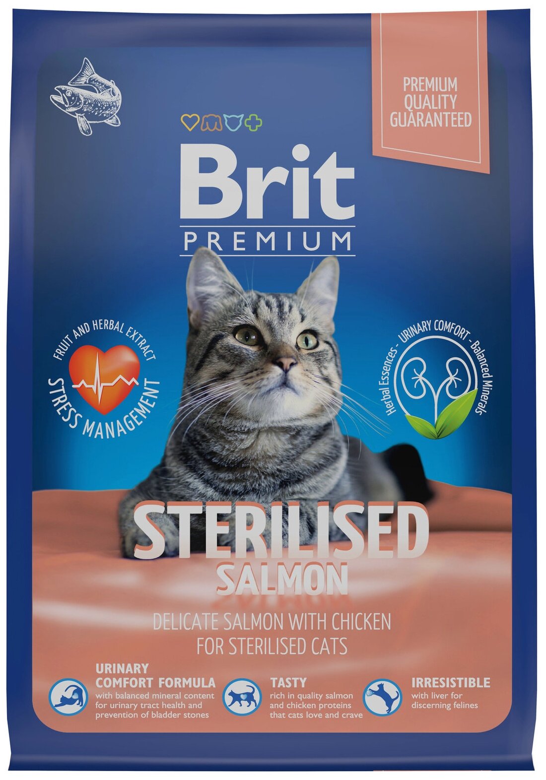 Brit сухой корм премиум класса с лососем и курицей для взрослых стерилизованных кошек