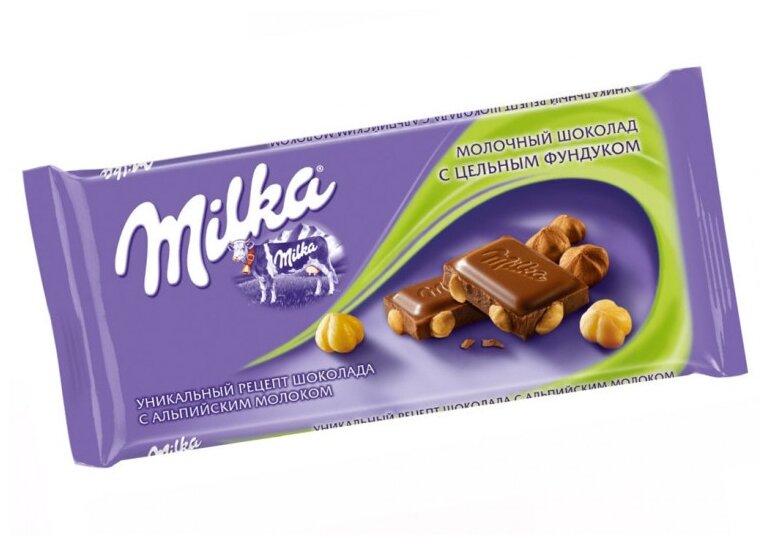 Шоколадная плитка Milka Hazelnuts / Милка с цельным фундуком 100гр (Германия) - фотография № 2