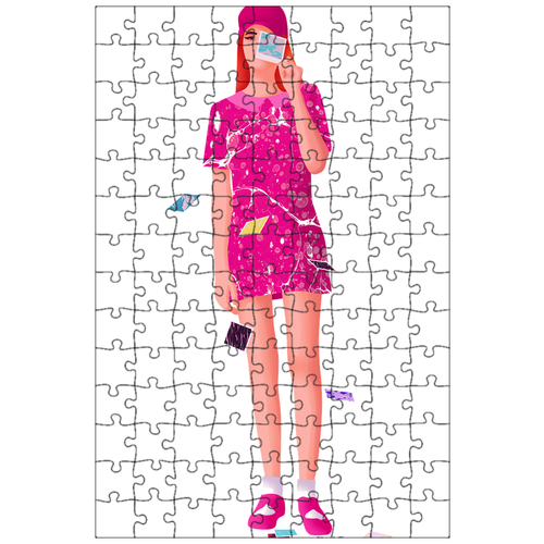 фото Магнитный пазл 27x18см."девочка, шапка, розовый" на холодильник lotsprints