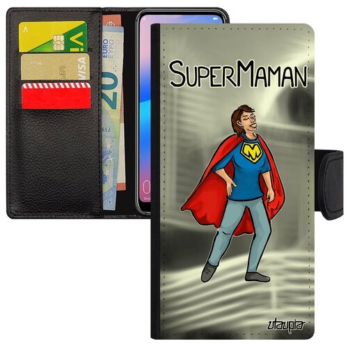 фото Чехол-книжка на смартфон // huawei p30 lite // "супермама" супергерой рисунок, utaupia, серый