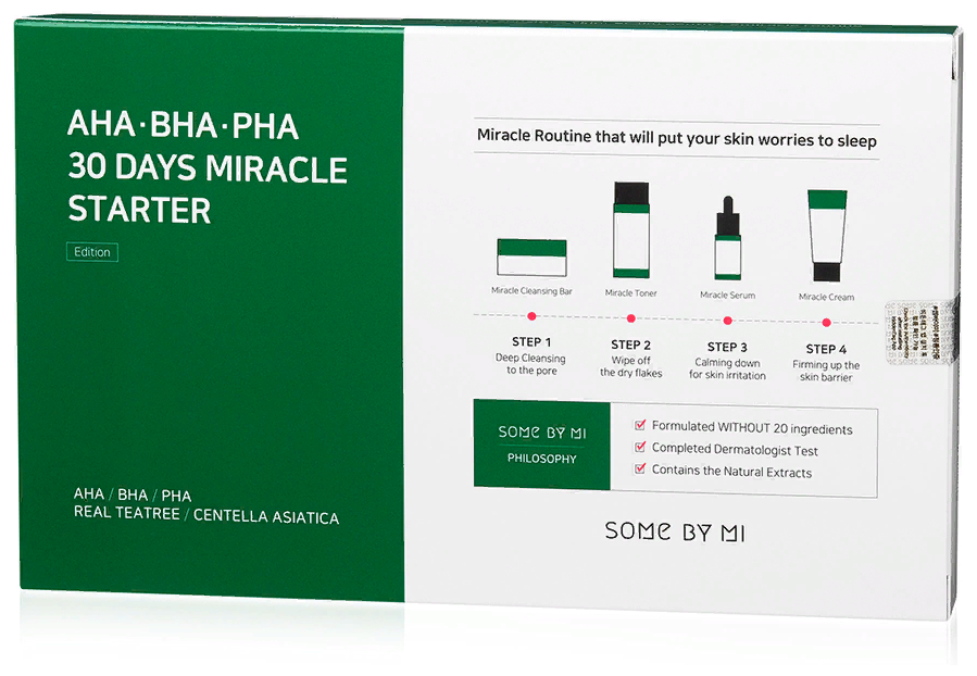 Набор миниатюр с кислотами Some By Mi AHA?BHA?PHA 30 Days Miracle Starter, тонер 30мл, сыворотка 10мл, крем 20г, мыло 30г - фото №3