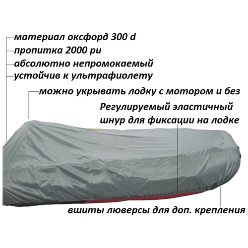 тент однослойный на лодку 265 см Стояночный тент на ПВХ лодку 400 - 410 см для сезонного хранения, серый, Tent Fishing (для лодки длиной 400/405/410 шириной 190 - 206 см)