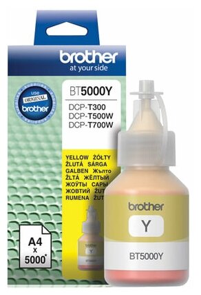 Чернила BROTHER (BT5000Y) для СНПЧ Brother DCP-T310/T510W\T710W, желтые, ориг, ресурс 5000 стр