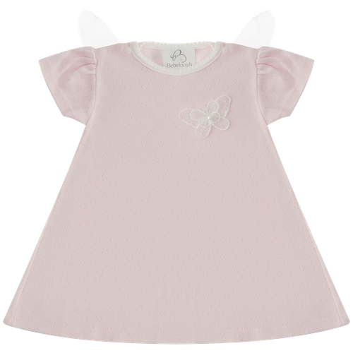 Нарядное розовое платье для девочки, Трансферли с бабочками, с коротким рукавом, праздничное, на рождество, на крестины 24 (74-80) 6-9 мес.