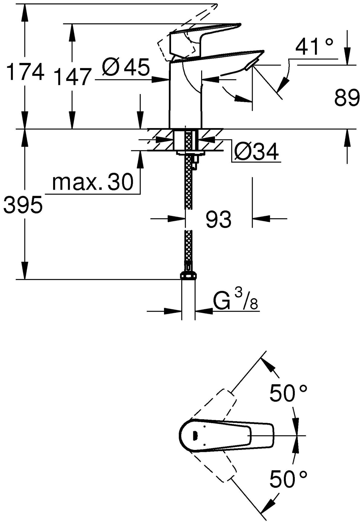 Смеситель для раковины GROHE BAU EDGE 23330001 (хром, длина излива-9,3 высота излива-8,9, современный) - фотография № 7