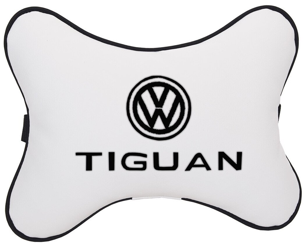 Автомобильная подушка на подголовник экокожа Milk с логотипом автомобиля VW Tiguan