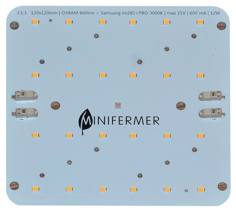 Фитолампа на полный цикл 3.11 Quantum board Mini Samsung lm281b+pro 3000K + SSL 660nm, 12Вт 12х12см - фотография № 8