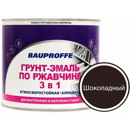 Эмаль-грунт BAUPROFFE по ржавчине шоколадный 1,7л.