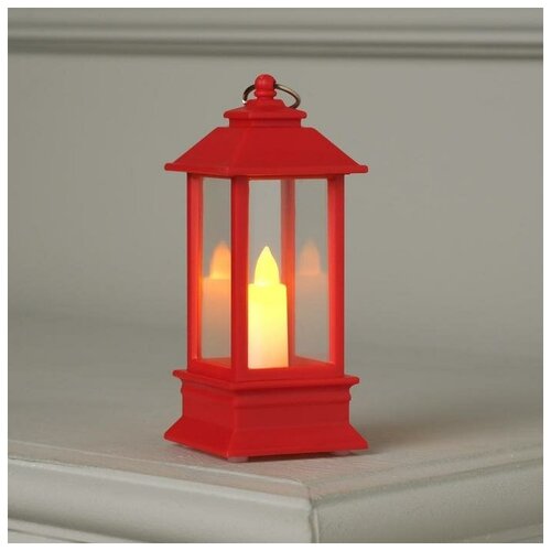 фото Luazon lighting фигура светодиодная "фонарь красный с 1 свечой", 13х5.5х5.5 см, от бат. 3хlr44, т/белый
