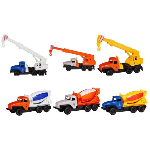 Машинка коллекционная АвтоДром Бетоносмеситель Автокран 18 см, 6 шт в шоубоксе, цена за штуку