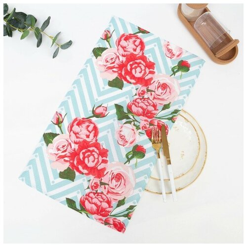 Полотенце 35х60 см, Зигзаг, бирюза, вафля, 160 гр/м2, хлопок 100%