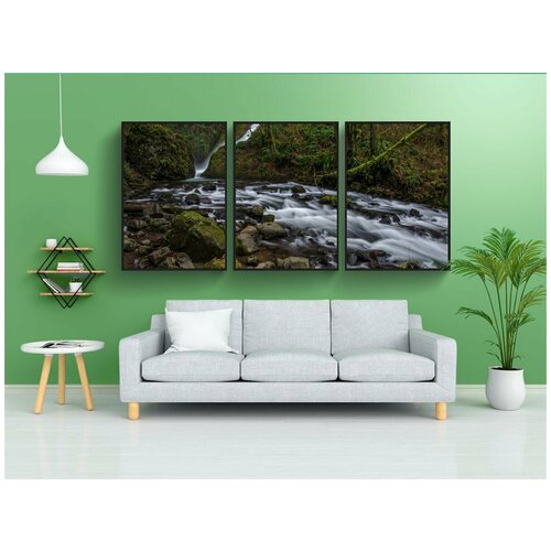 фото Набор модулных постеров для интерьера "лес, ручей, вода" 60x90 см. в тубусе, без рамки lotsprints