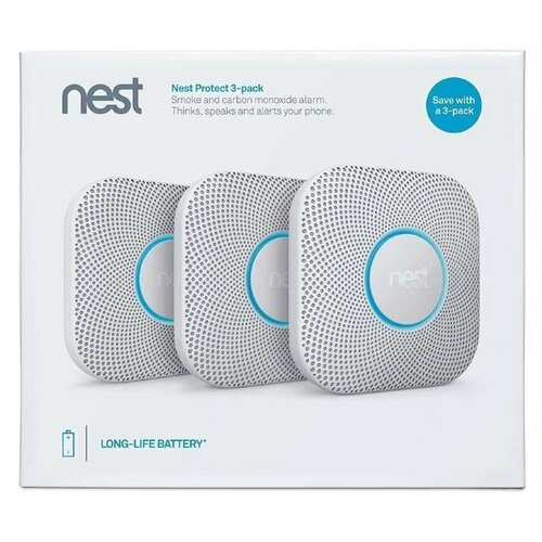 Датчик дыма и угарного газа Nest Protect Smoke белый (на батарейках/3шт)