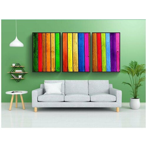 фото Набор модулных постеров для интерьера "деревянные доски, древесина, цветные доски" 60x90 см. в тубусе, без рамки lotsprints