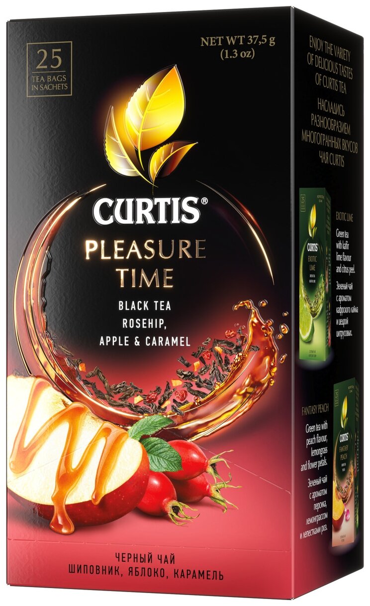 Чай черный в пакетиках CURTIS "Pleasure Time" 25 пакетиков, c шиповником, яблоком и ароматом карамели, мелколистовой - фотография № 6