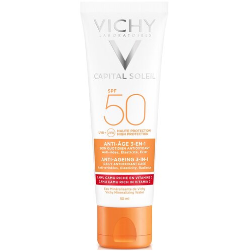 VICHY CAPITAL SOLEIL солнцезащитный антивозрастной крем-уход с антиоксидантами 3 в 1 SPF50, 50мл