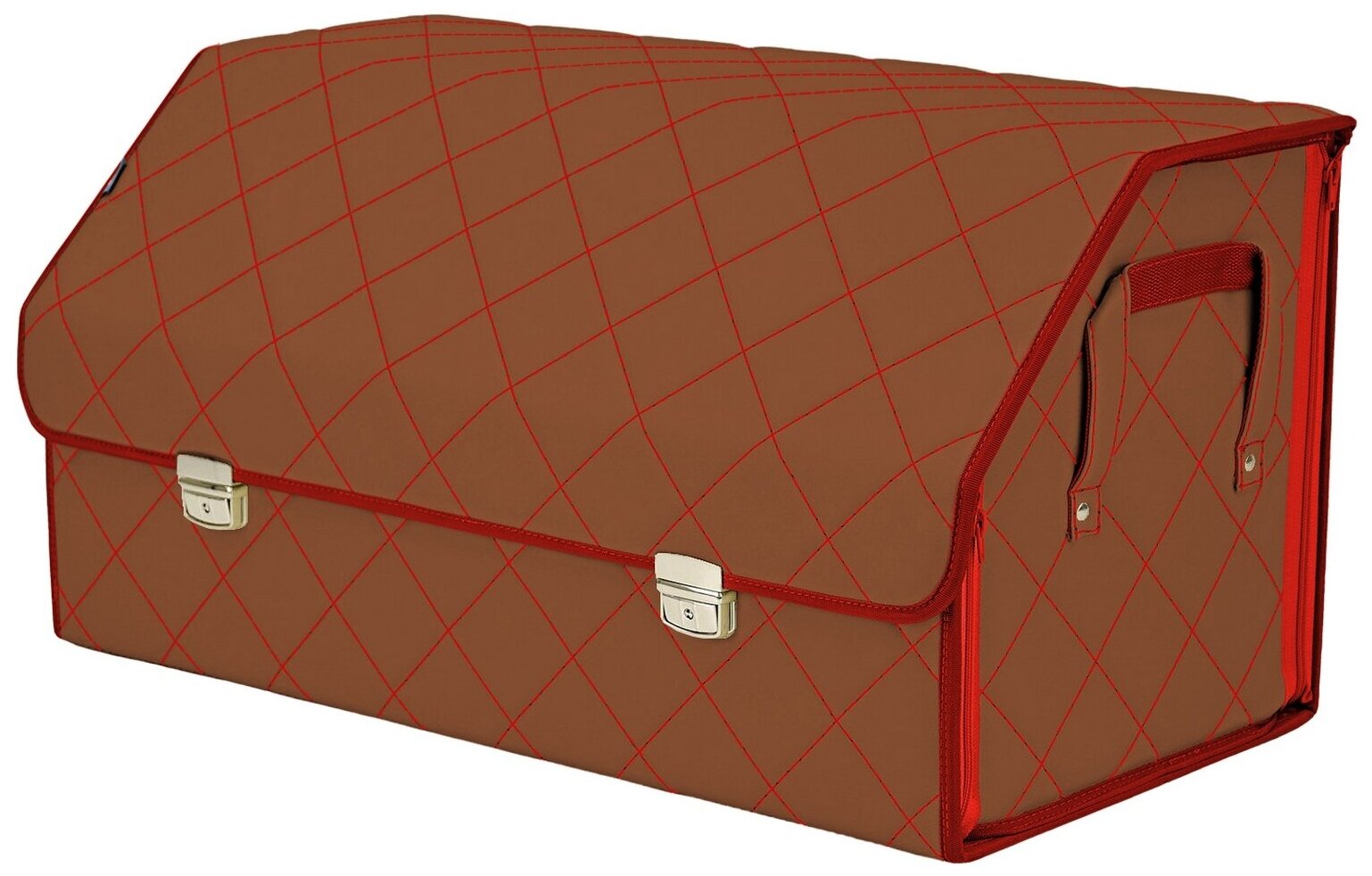 Органайзер-саквояж в багажник "Союз Премиум" (размер XL Plus). Цвет: светло-коричневый с красной прострочкой Ромб.