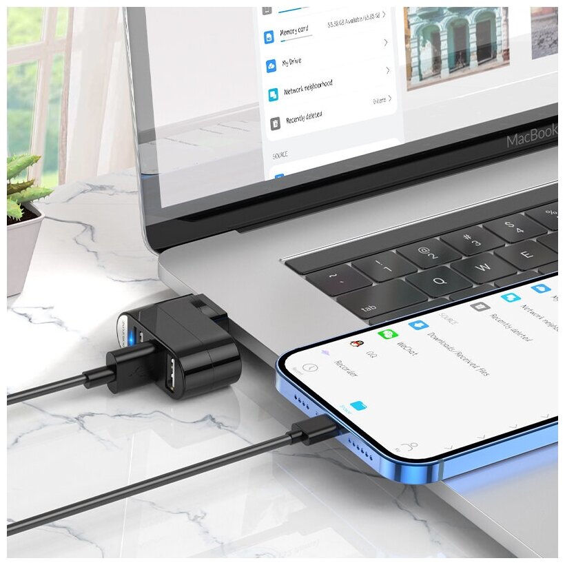 Концентратор usb 20 Разветвитель USB Хаб делитель USB на 3 порта 1-USB -- 3-USB BOROFONE DH3