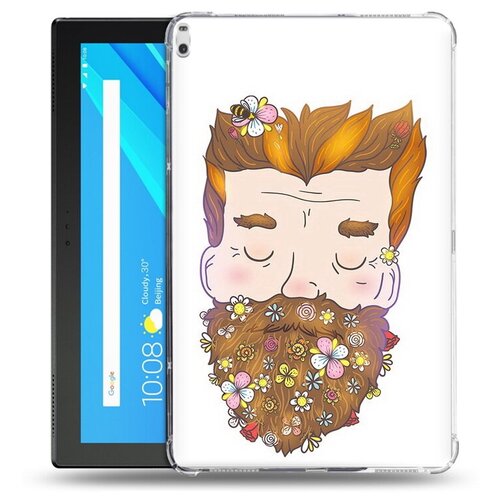 Чехол задняя-панель-накладка-бампер MyPads мужчина с цветами в бороде для Lenovo Tab 4 10 Plus TB-X704L/F противоударный