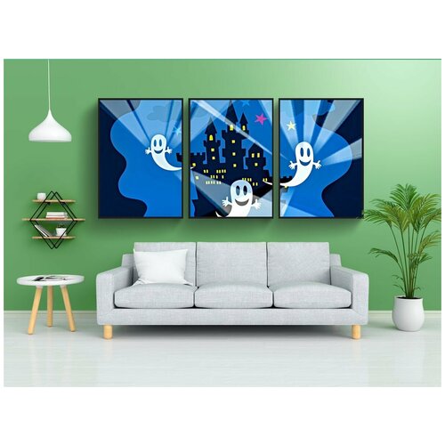 фото Набор модулных постеров для интерьера "хэллоуин, призраки, дом с привидениями" 60x90 см. в тубусе, без рамки lotsprints