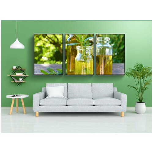фото Набор модулных постеров для интерьера "стекло, бутылки, масло" 60x90 см. в тубусе, без рамки lotsprints
