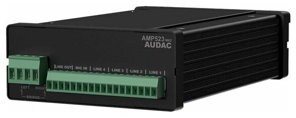 AUDAC AMP523MK2 Миниатюрный стереофонический микшер-усилитель со встроенным веб-интерфейсом управления. Совместим с фирменным ПО AUDAC Touch™ 2. Мощность (@4 Ом): 2 x 15 Вт.