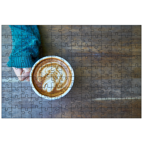 фото Магнитный пазл 27x18см."кофе, рука, свитер" на холодильник lotsprints