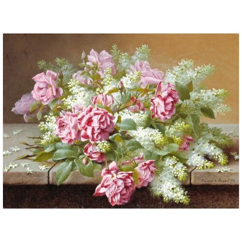 Репродукция на холсте Розы и сирень (Roses and lilac) №1 Лонгпре Поль 40см. x 30см.