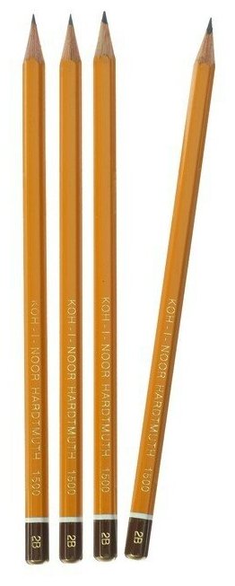 Набор чернографитных карандашей 4 штуки Koh-I-Noor, профессиональных 1500 B2, заточенные (749478)./В упаковке шт: 1