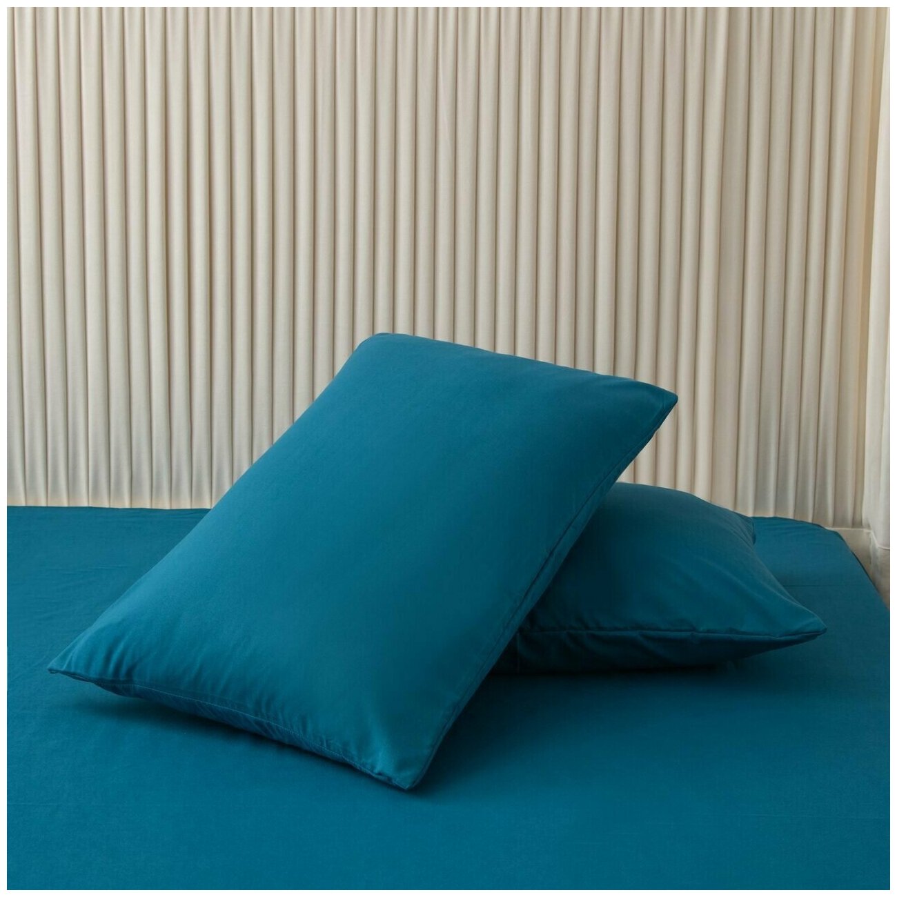 Комплект постельного белья Ситрейд однотонный CS0, евростандарт, хлопок, лазурно-синий - фотография № 7