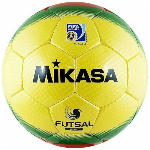 фото Мяч футзальный mikasa fl450 , р.4, fifa quality pro, 32 пан, гл.пу, руч.сш, бутиловая камера , желто-крас-зел.
