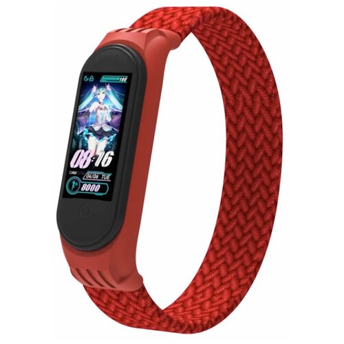 фото Ремешок для фитнес браслета xiaomi mi band 3, mi band 4, mi band 5, mi band 6 / текстильный браслет для ми бэнд 3, 4, 5, 6 / бесшовный, красный no name