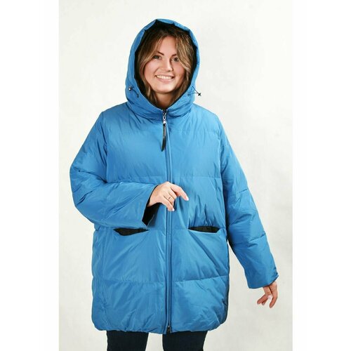 Пуховик Yfirenix, размер 1, синий женский повседневный легкий пуховик с капюшоном однотонный пуховик средней длины куртка парка с сумкой для хранения