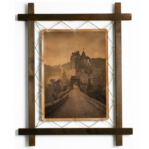Картина Замок Эльц, Виршем, гравировка на натуральной коже, интерьерная для украшения и декора на стену в деревянной раме, подарок, BoomGift