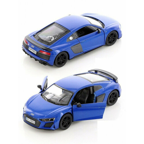 Металлическая машинка Kinsmart 1:38 «2020 Audi R8 Coupe» инерционная, синяя KT5422D-4 машина audi r8 coupe 2020 желтая kinsmart инерционная 1 36