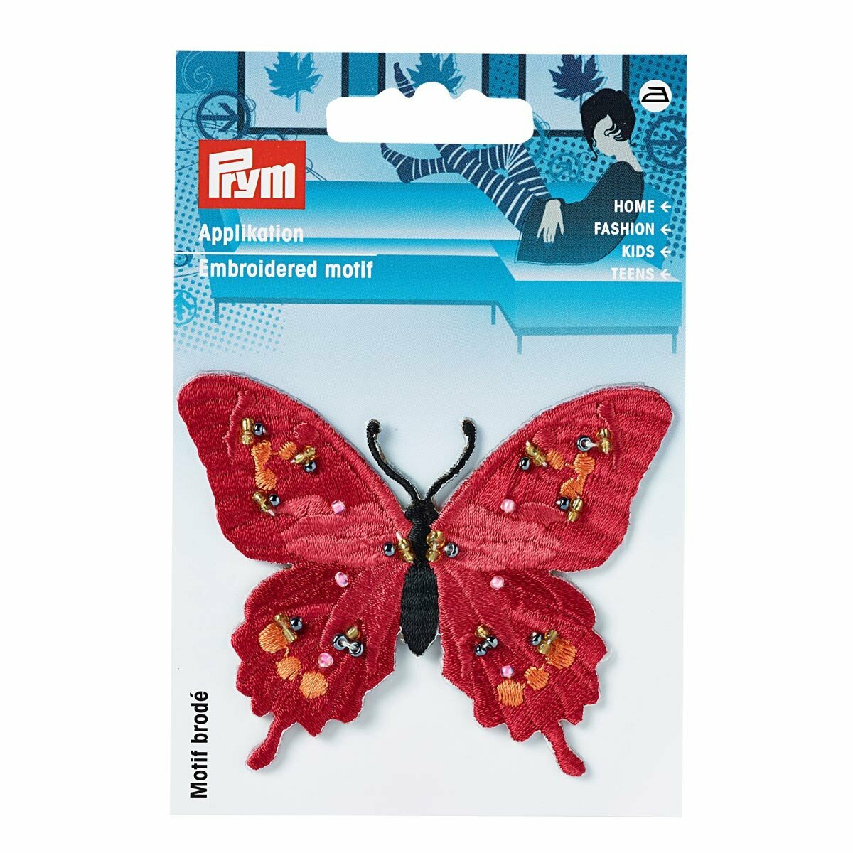 926163 Термоаппликация Бабочка, эксклюзивная, красный цв., с бусинами Prym - фото №1