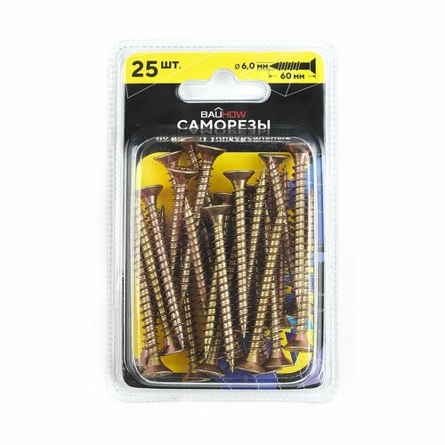Саморез 6,0x60 универсальный по дереву BAUHOW, 25шт в блистере