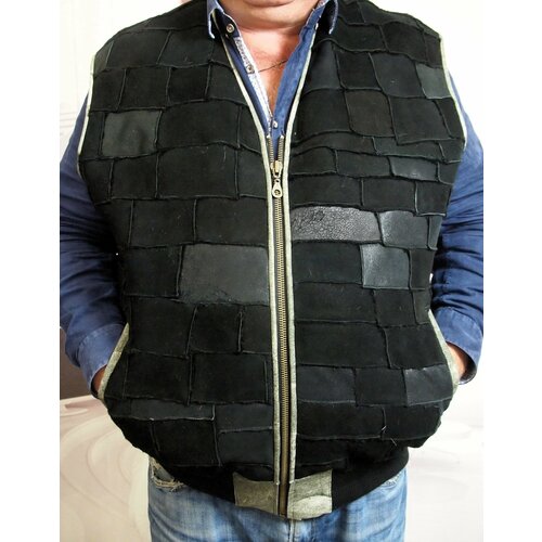 Жилет , силуэт прямой, из овчины, размер 70, черный