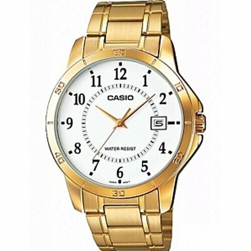 casio men s stainless steel analog watch mtp v004g 7b2udf Наручные часы CASIO Collection MTP-V004G-7B, серебряный, золотой