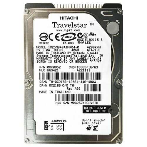 Жесткий диск Dell 08K0862 40Gb 4200 IDE 2,5 HDD жесткий диск fujitsu mht2040as 40gb 4200 ide 2 5 hdd