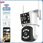 Уличная wi fi камера видеонаблюдения видеокамера с двойным объективом для дома с датчиком движения и сигнализацией - изображение
