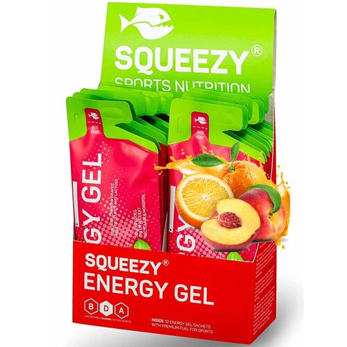 Энергетический гель питьевой SQUEEZY ENERGY GEL no caffeine 33 г x 12 саше, Персик-Апельсин