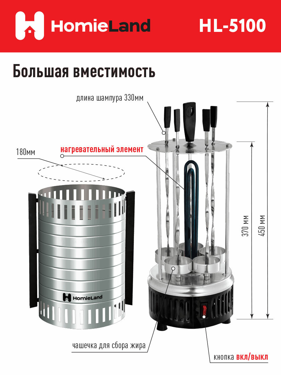 Шашлычница электрическая "Homieland" HL-5100, 1000 Вт