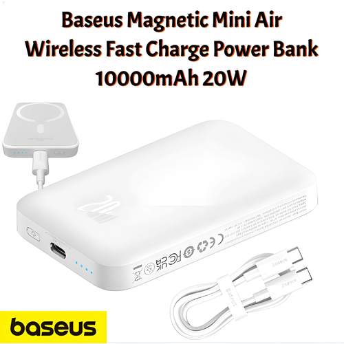 Внешний аккумулятор с беспроводной зарядкой Baseus Magnetic Mini Air Wireless Fast Charge Power Bank 10000mAh 20W с кабелем type-c белый 5399₽