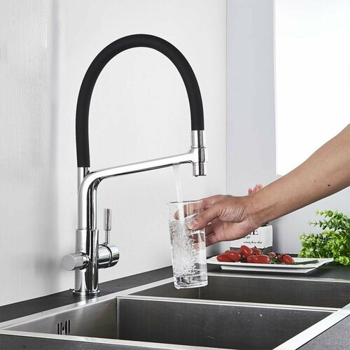 Смеситель для кухни под фильтр для питьевой воды / с гибким изливом / высокий, поворотный /Хром