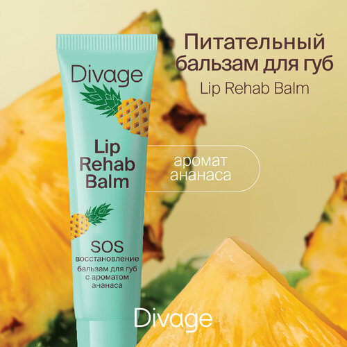 DIVAGE Бальзам для губ Divage Lip Rehab Balm с ароматом ананаса, бесцветный бальзам для губ с ароматом ананаса divage lip rehab balm 15 мл
