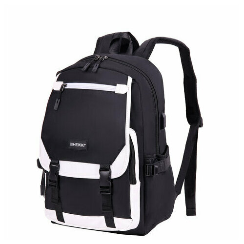 Рюкзак HEIKKI FUSION (хейки) универcальный, USB-порт, черный с белыми вставками, 45х31х15 см, 272578