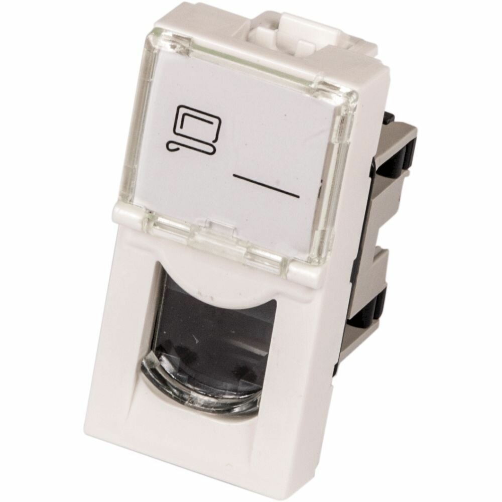 фото Вставка LANMASTER Mosaic 22.5x45 RJ-45 UTP кат5e со шторкой окном маркировки белая LAN-SIP-22U5E-WH