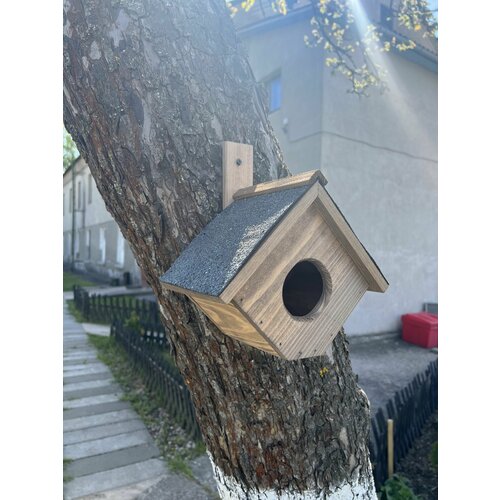 Скворечник для птиц из массива сосны с рубероидом уличный, прочная деревянная кормушка для птиц коричневая, Беларусь