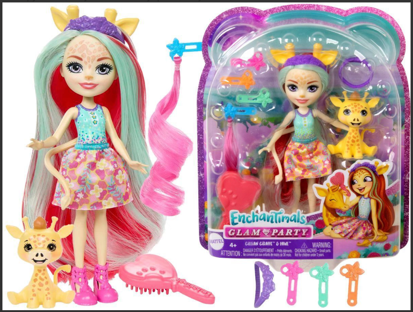 Кукла с питомцем Enchantimals Mattel - Набор DELUXE с куклой, фигуркой жирафа и аксессуарами для волос HNV29